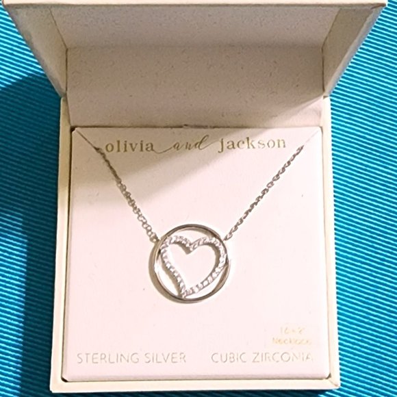 Olivia and Jackson Heart in a Circle Necklace Sterling Silver/Cubic Zirconia - Picture 7 of 15